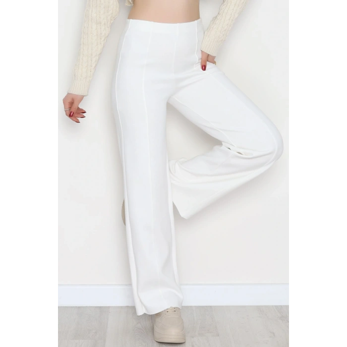 Selanik Kumaş Palazzo Pantolon Krem - 51036.1837.