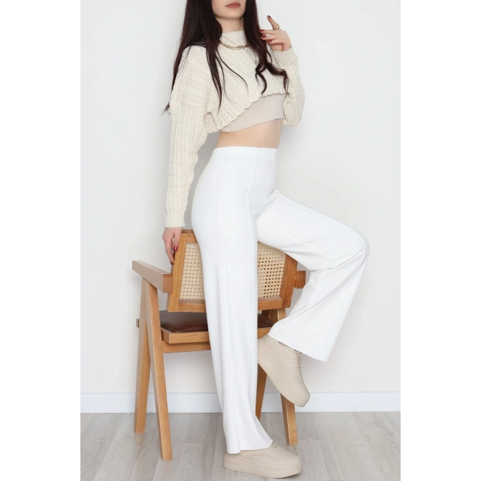 Selanik Kumaş Palazzo Pantolon Krem - 51036.1837.