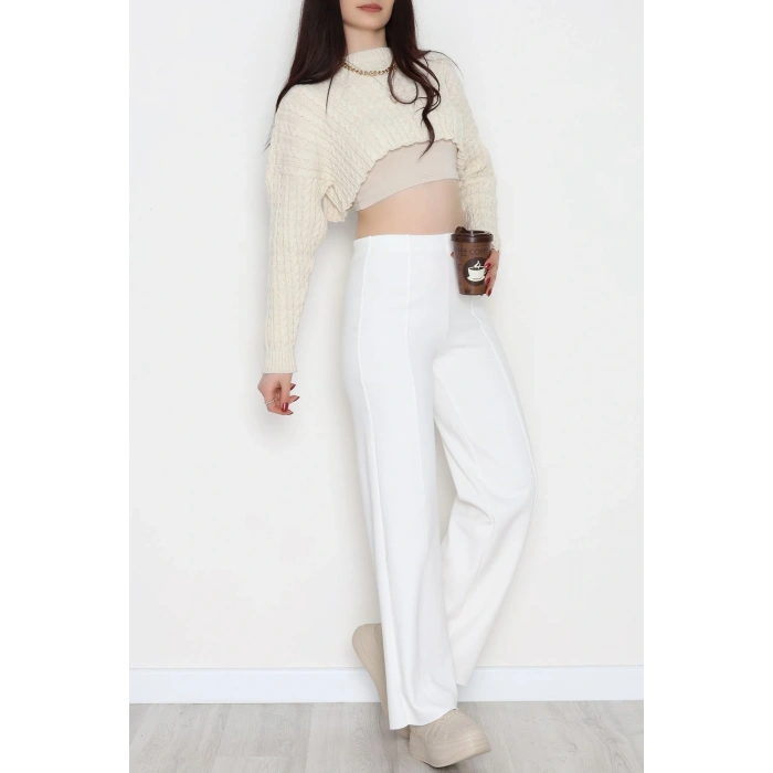 Selanik Kumaş Palazzo Pantolon Krem - 51036.1837.