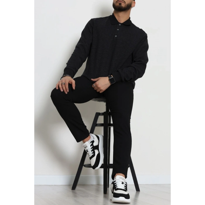 Selanik Polo Yaka Yırtmaçlı Erkek Sweat Siyah - 81386.2125.