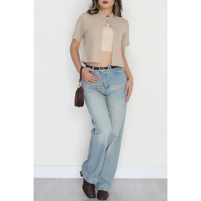 Selanik Tek Düğme Kısa Kol Hırka Bej - 4106.1247.