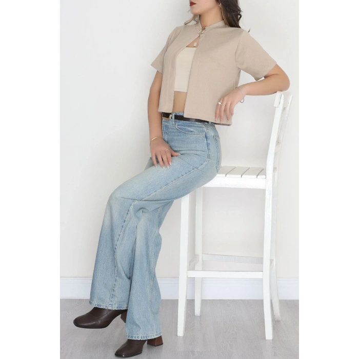 Selanik Tek Düğme Kısa Kol Hırka Bej - 4106.1247.