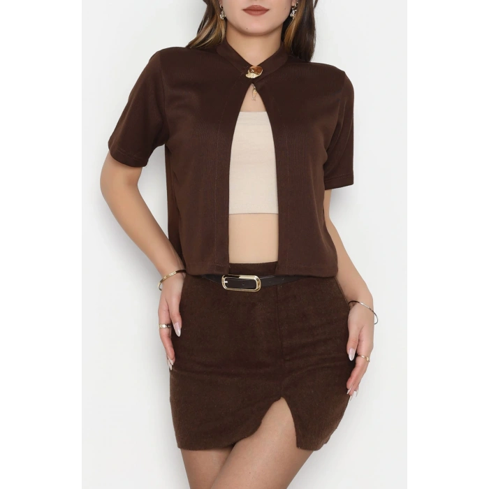 Selanik Tek Düğme Kısa Kol Hırka Kahve - 4106.1247.