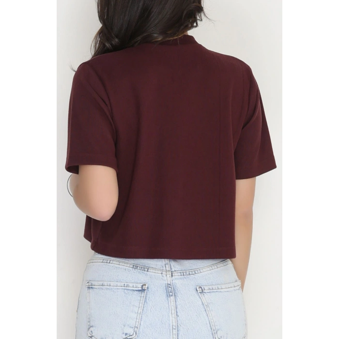 Selanik Tek Düğme Kısa Kol Hırka Mürdüm - 4106.1247.