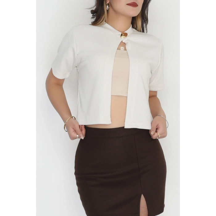 Selanik Tek Düğme Kısa Kol Hırka Taş - 4106.1247.