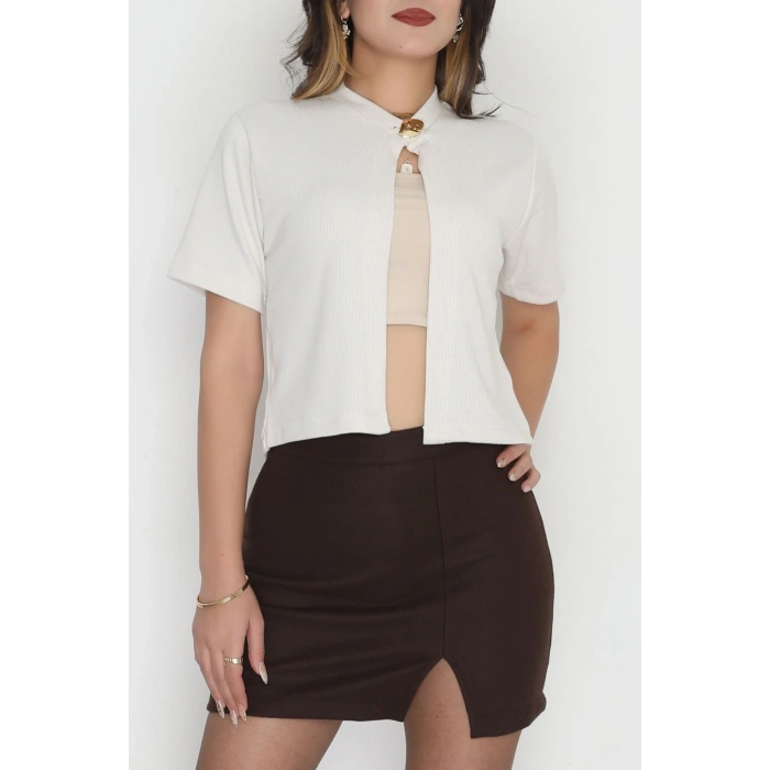 Selanik Tek Düğme Kısa Kol Hırka Taş - 4106.1247.