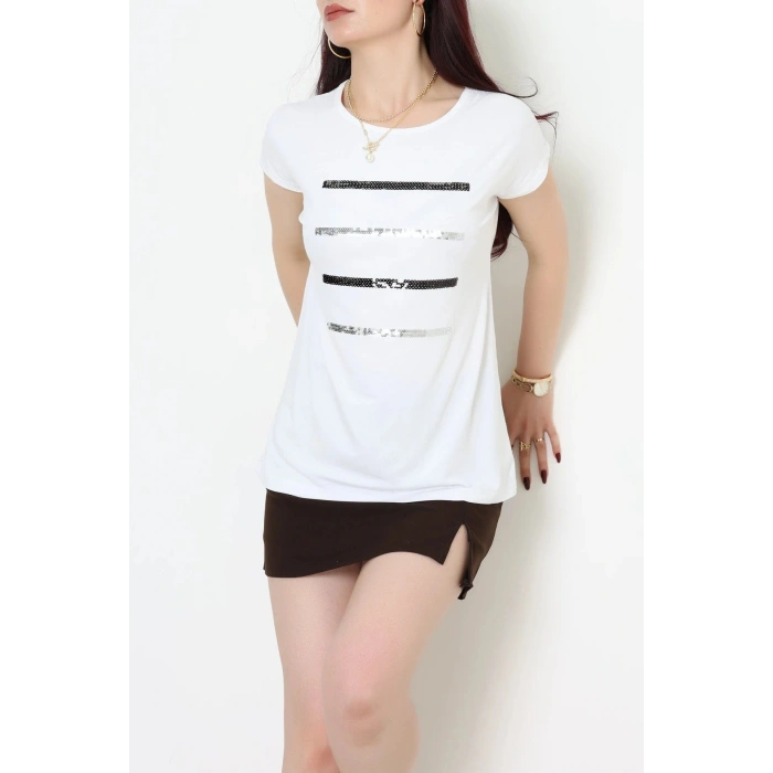 Şerit Detaylı Bluz Beyaz - 44002.599.