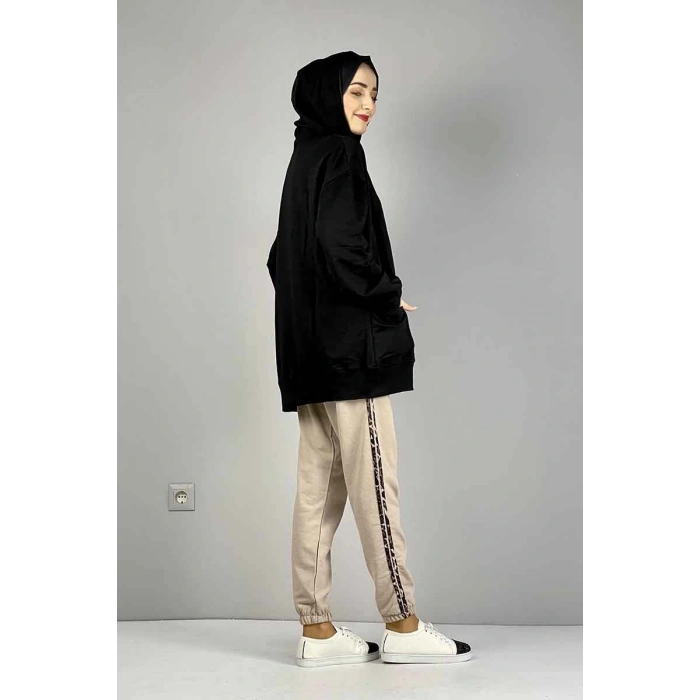 Şerit Detaylı Eşofman Altı Bej