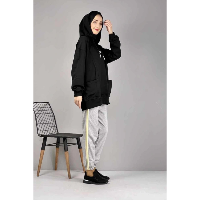 Şerit Detaylı Eşofman Altı Gri Sarı