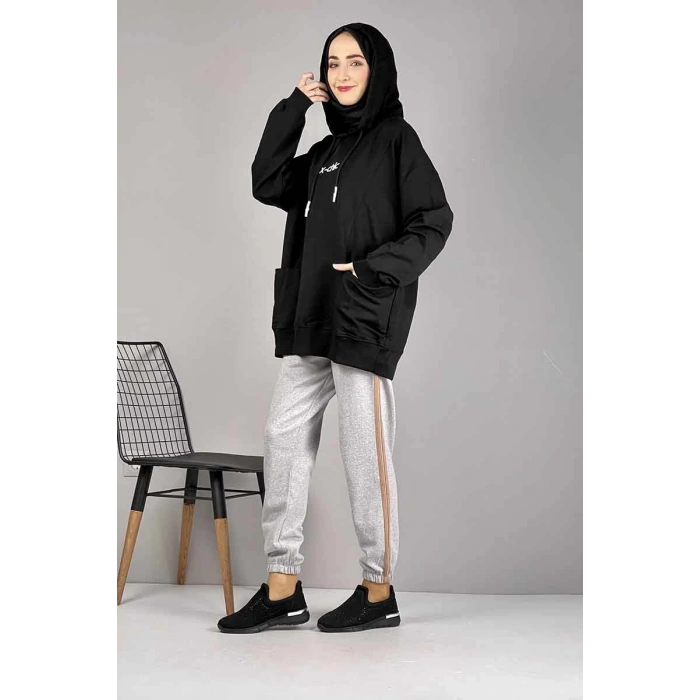 Şerit Detaylı Eşofman Altı Gri Taba