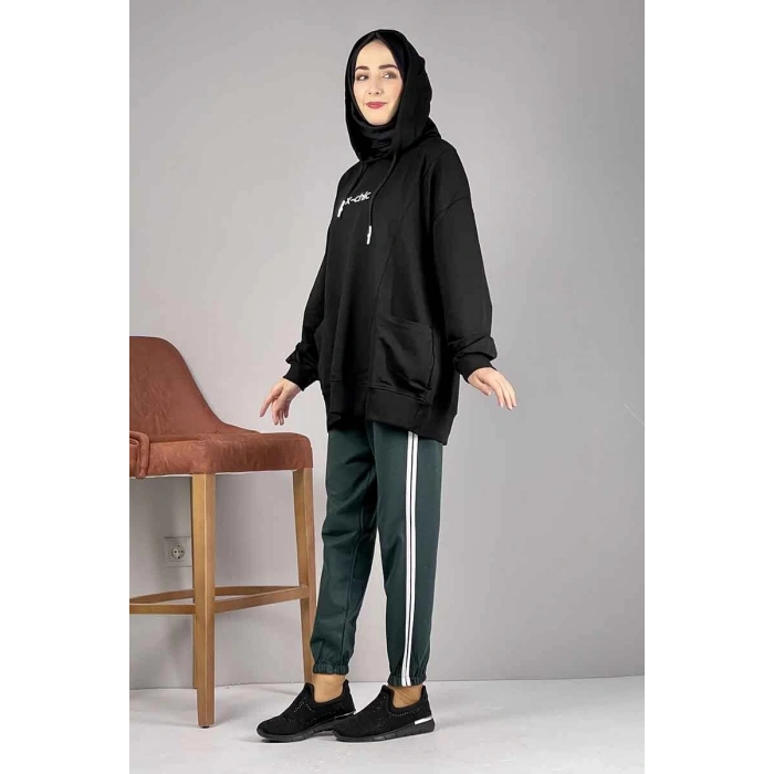 Şerit Detaylı Eşofman Altı Yeşil Beyaz