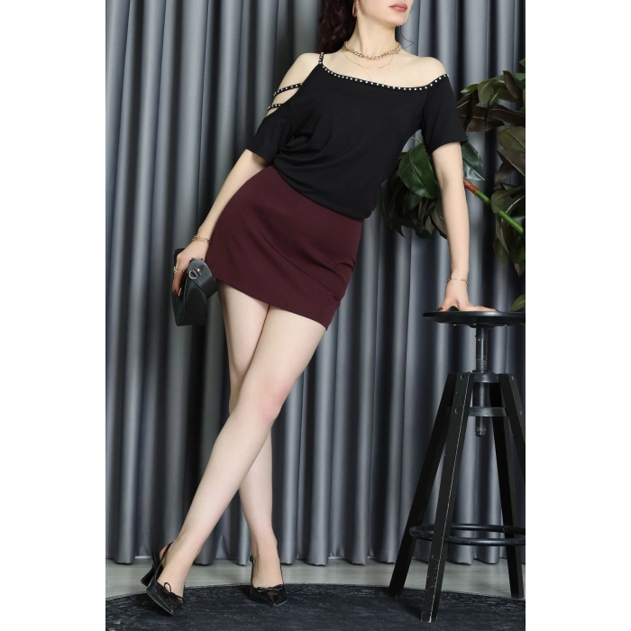 Şerit Taş Detaylı Viskon Bluz Siyah - 62079.1256.