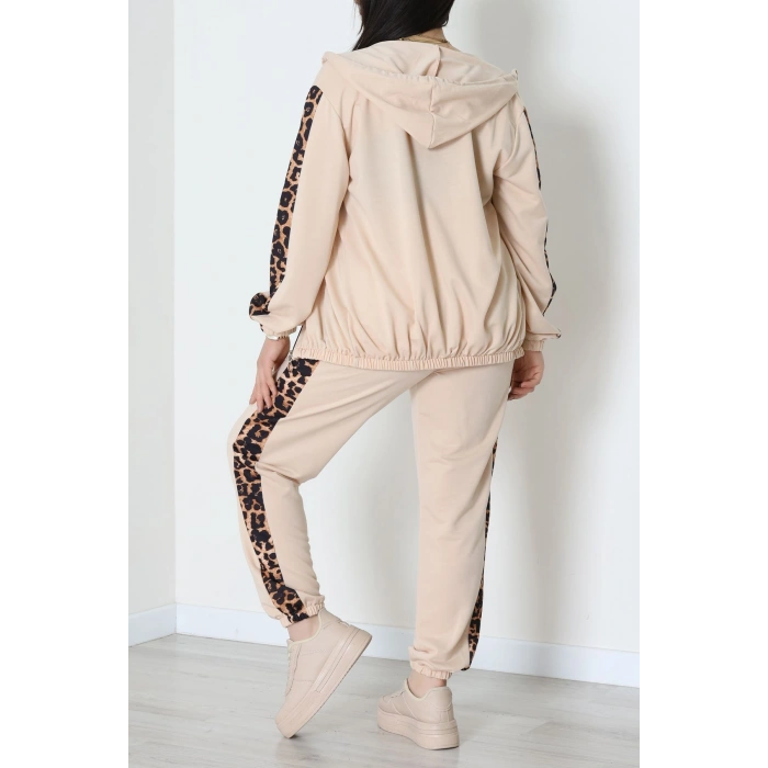 Şeritli 2 İplik Büyük Beden Eşofman Takımı Bej - 50806.1857.