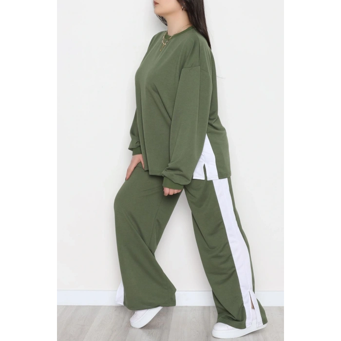 Şeritli 2 İplik Büyük Beden Eşofman Takımı Hakibeyaz - 52047.1857.