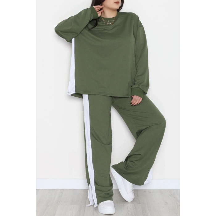 Şeritli 2 İplik Büyük Beden Eşofman Takımı Hakibeyaz - 52047.1857.