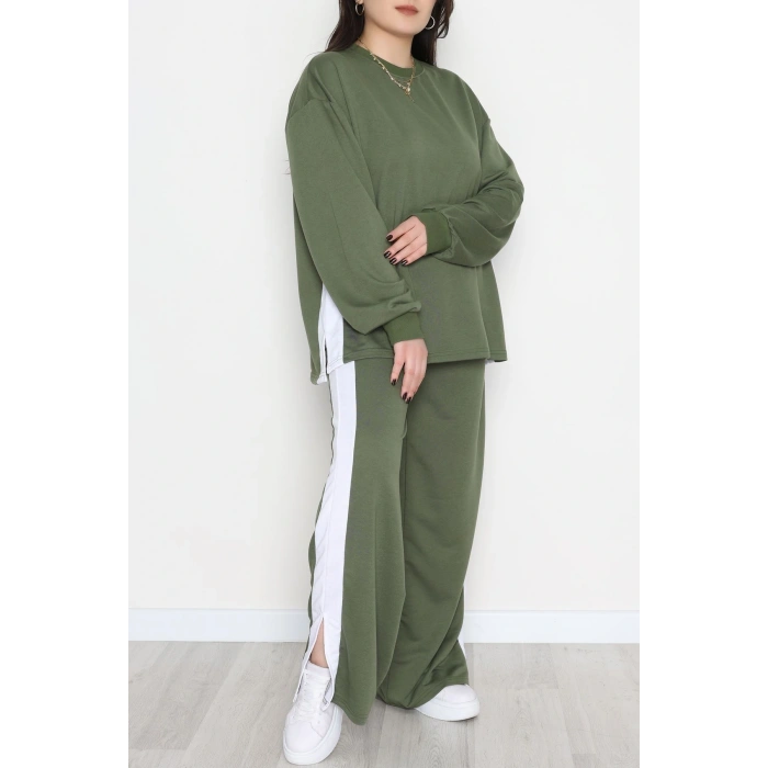 Şeritli 2 İplik Büyük Beden Eşofman Takımı Hakibeyaz - 52047.1857.