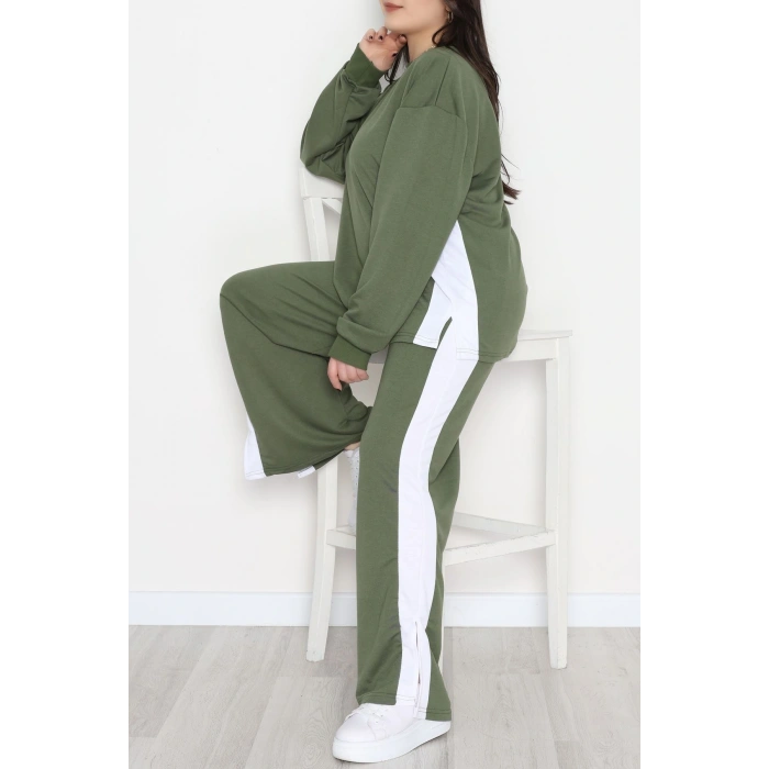 Şeritli 2 İplik Büyük Beden Eşofman Takımı Hakibeyaz - 52047.1857.