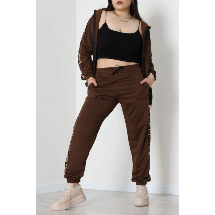 Şeritli 2 İplik Büyük Beden Eşofman Takımı Kahve - 50806.1857.