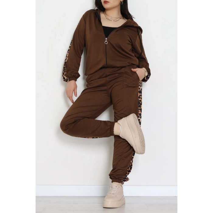 Şeritli 2 İplik Büyük Beden Eşofman Takımı Kahve - 50806.1857.