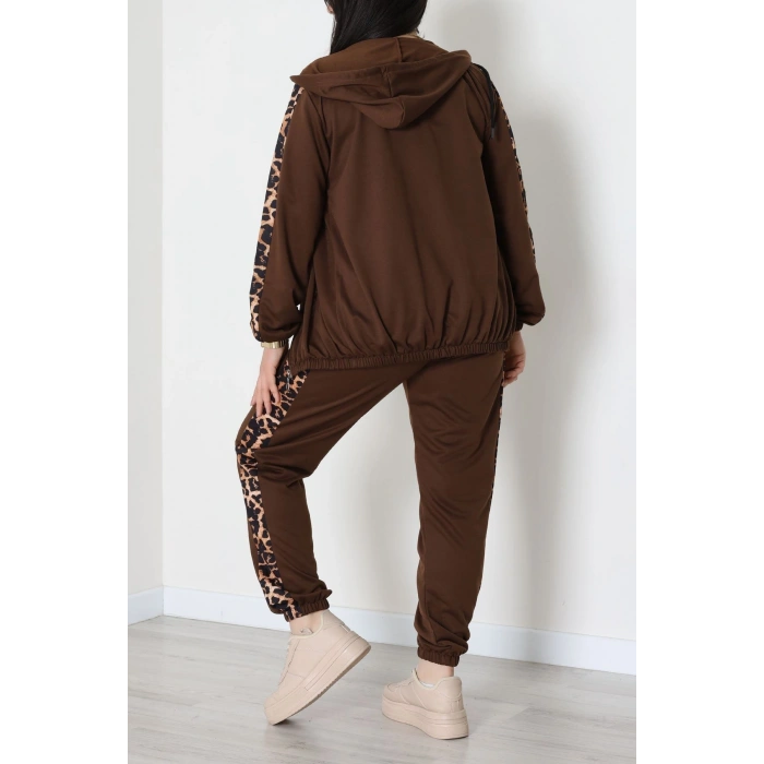 Şeritli 2 İplik Büyük Beden Eşofman Takımı Kahve - 50806.1857.