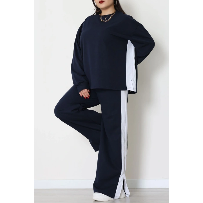 Şeritli 2 İplik Büyük Beden Eşofman Takımı Lacibeyaz - 52047.1857.