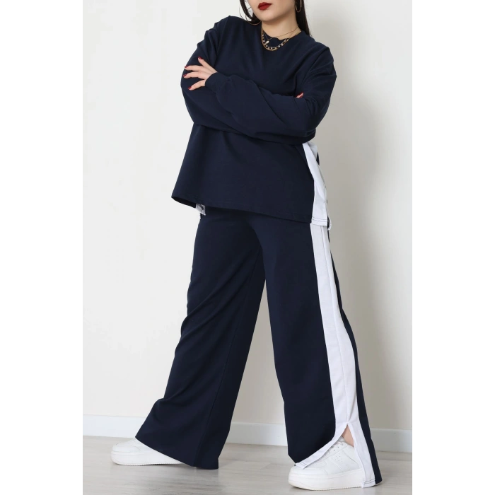 Şeritli 2 İplik Büyük Beden Eşofman Takımı Lacibeyaz - 52047.1857.