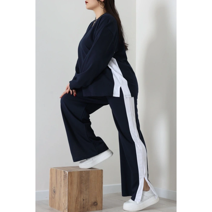 Şeritli 2 İplik Büyük Beden Eşofman Takımı Lacibeyaz - 52047.1857.