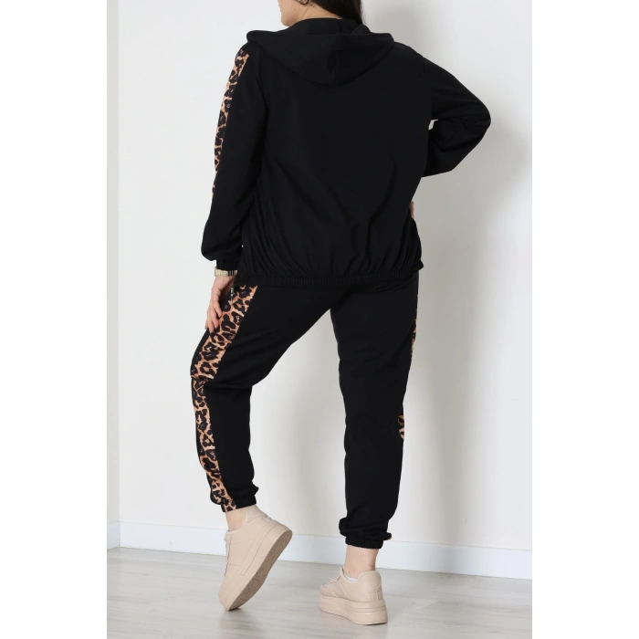 Şeritli 2 İplik Büyük Beden Eşofman Takımı Siyah - 50806.1857.