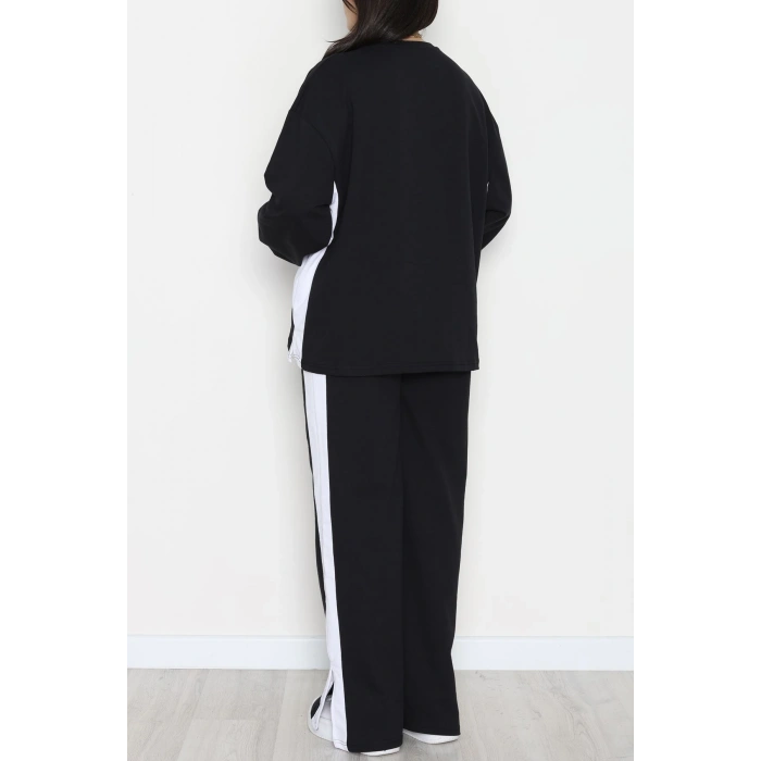 Şeritli 2 İplik Büyük Beden Eşofman Takımı Siyahbeyaz - 52047.1857.