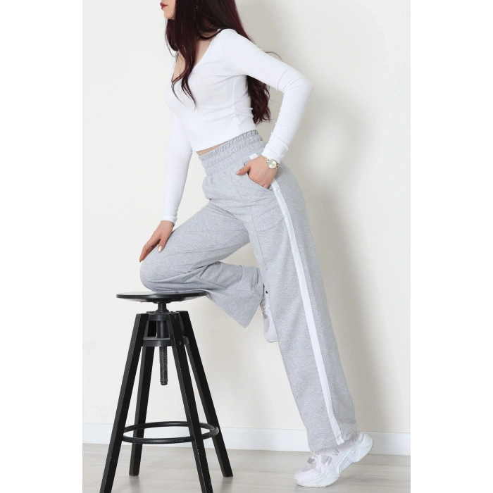 Şeritli 2 İplik Eşofman Altı Gri - 52103.1005.