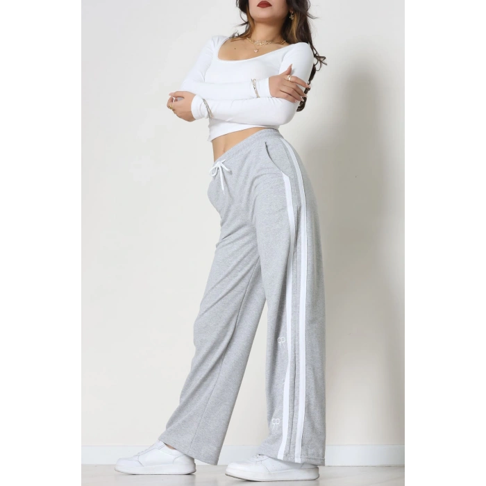 Şeritli 2 İplik Eşofman Altı Gri - 52177.1005.