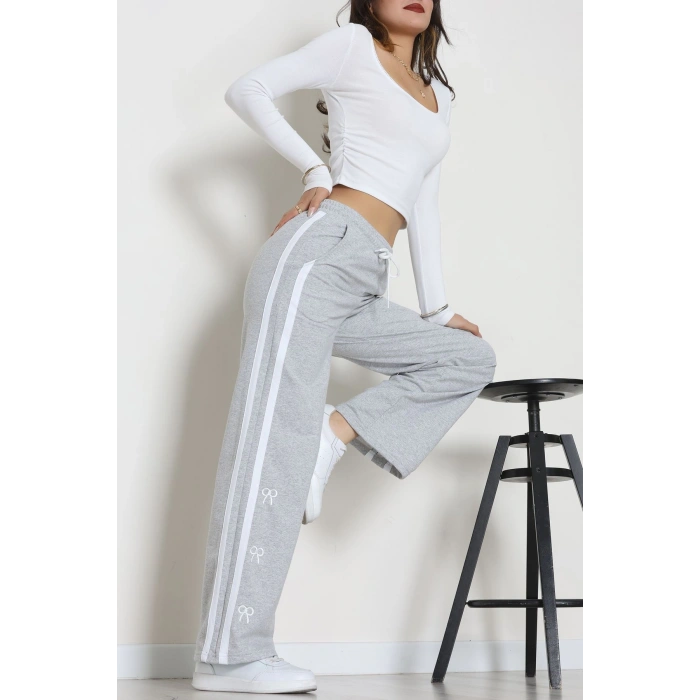 Şeritli 2 İplik Eşofman Altı Gri - 52177.1005.