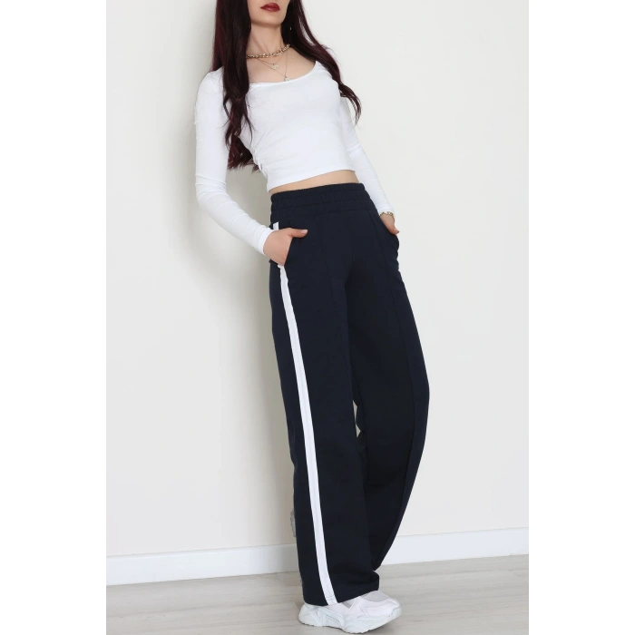 Şeritli 2 İplik Eşofman Altı Lacivert - 52103.1005.