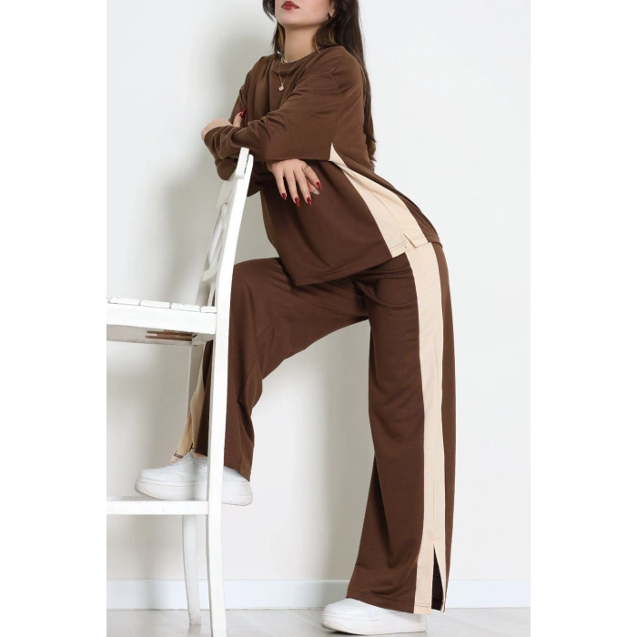 Şeritli 2 İplik Eşofman Takımı Kahvebej - 52180.1857.