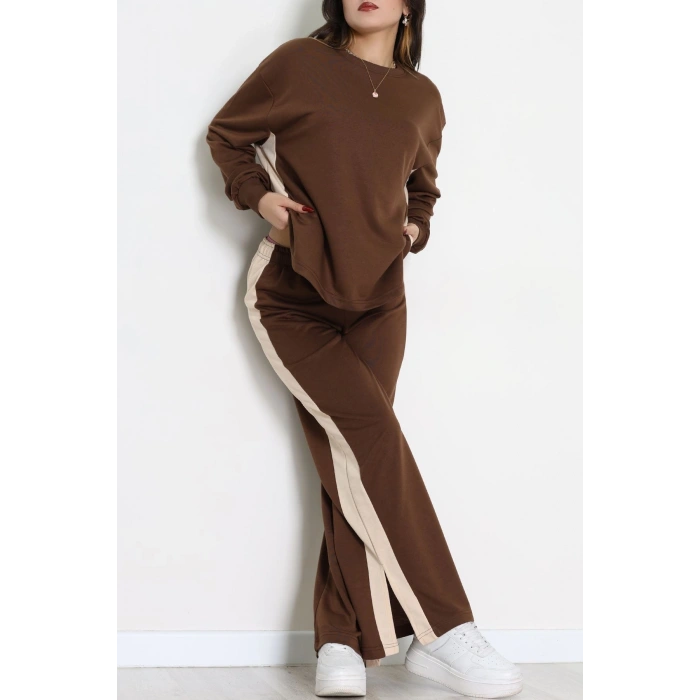 Şeritli 2 İplik Eşofman Takımı Kahvebej - 52180.1857.