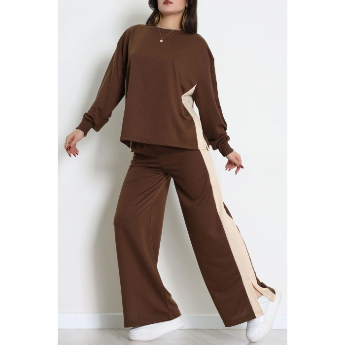 Şeritli 2 İplik Eşofman Takımı Kahvebej - 52180.1857.