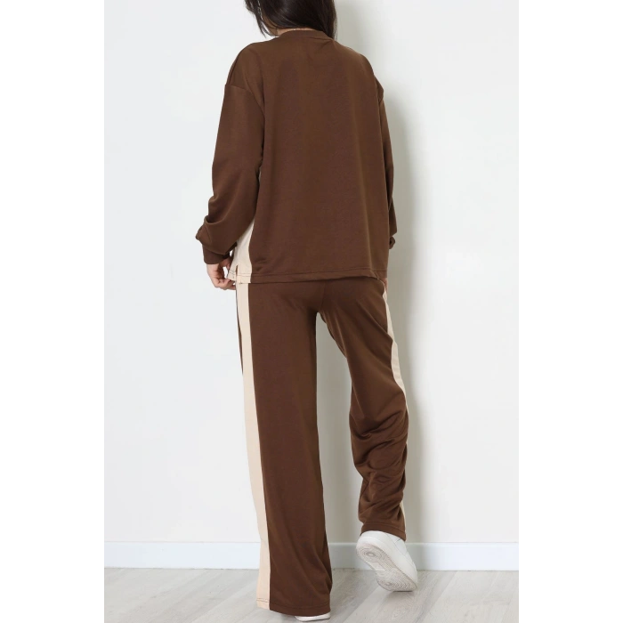 Şeritli 2 İplik Eşofman Takımı Kahvebej - 52180.1857.