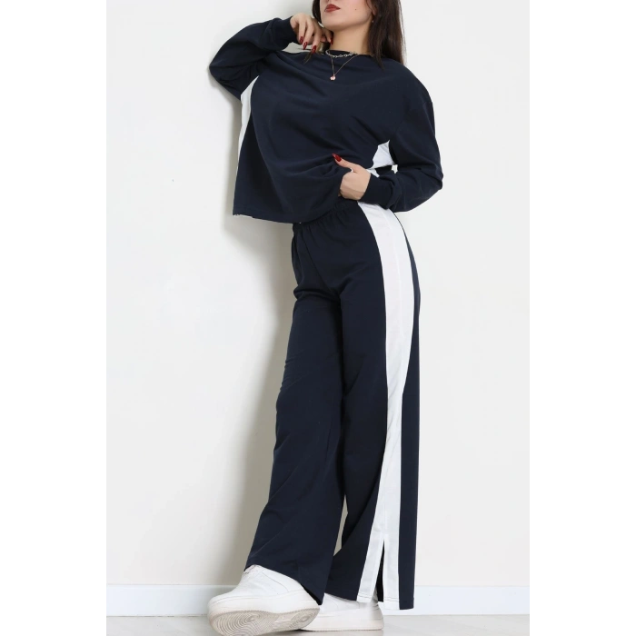 Şeritli 2 İplik Eşofman Takımı Lacivertbeyaz - 52180.1857.