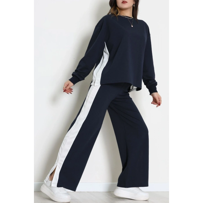 Şeritli 2 İplik Eşofman Takımı Lacivertbeyaz - 52180.1857.