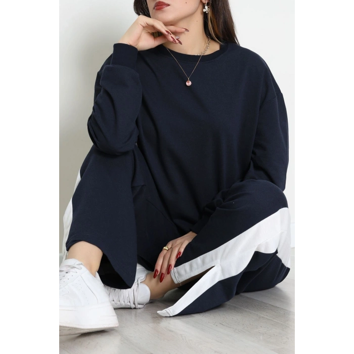 Şeritli 2 İplik Eşofman Takımı Lacivertbeyaz - 52180.1857.