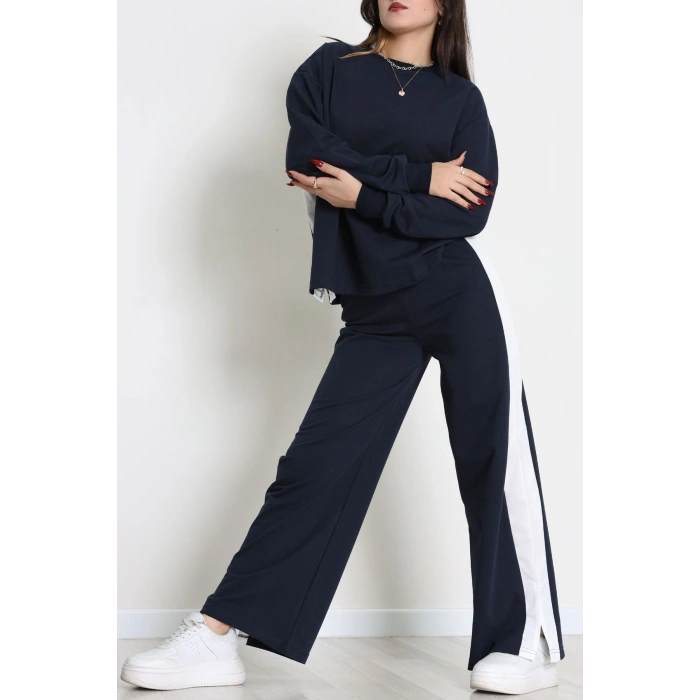 Şeritli 2 İplik Eşofman Takımı Lacivertbeyaz - 52180.1857.