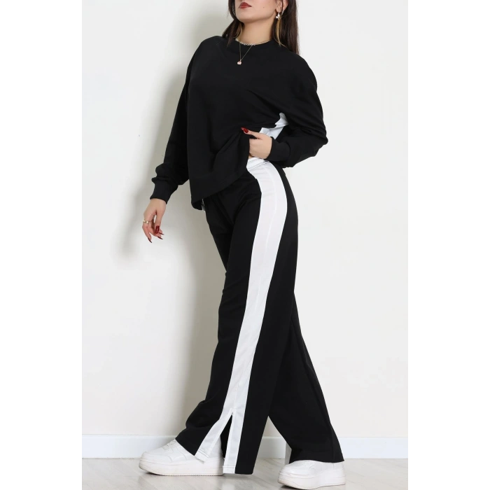 Şeritli 2 İplik Eşofman Takımı Siyahbeyaz - 52180.1857.