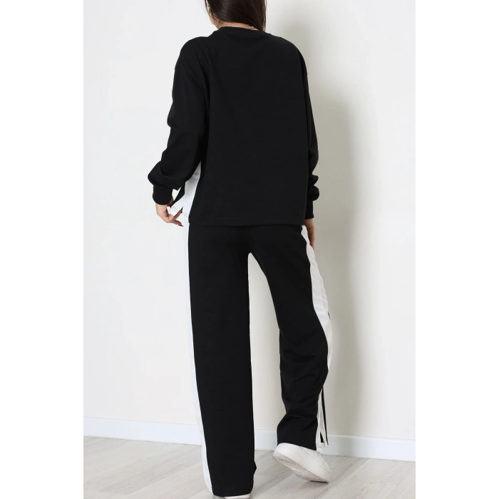 Şeritli 2 İplik Eşofman Takımı Siyahbeyaz - 52180.1857.