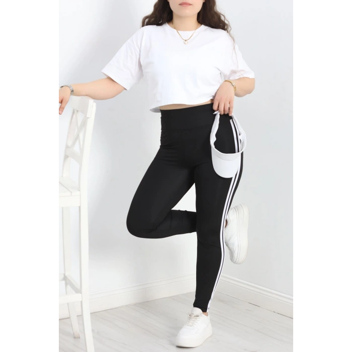 Şeritli Battal Geniş Kemer Tayt Siyah - 50125.1098.