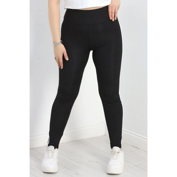 Şeritli Battal Geniş Kemer Tayt Siyah - 50125.1098.