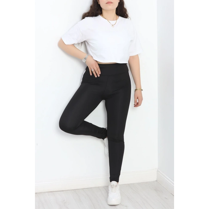 Şeritli Battal Geniş Kemer Tayt Siyah - 50125.1098.