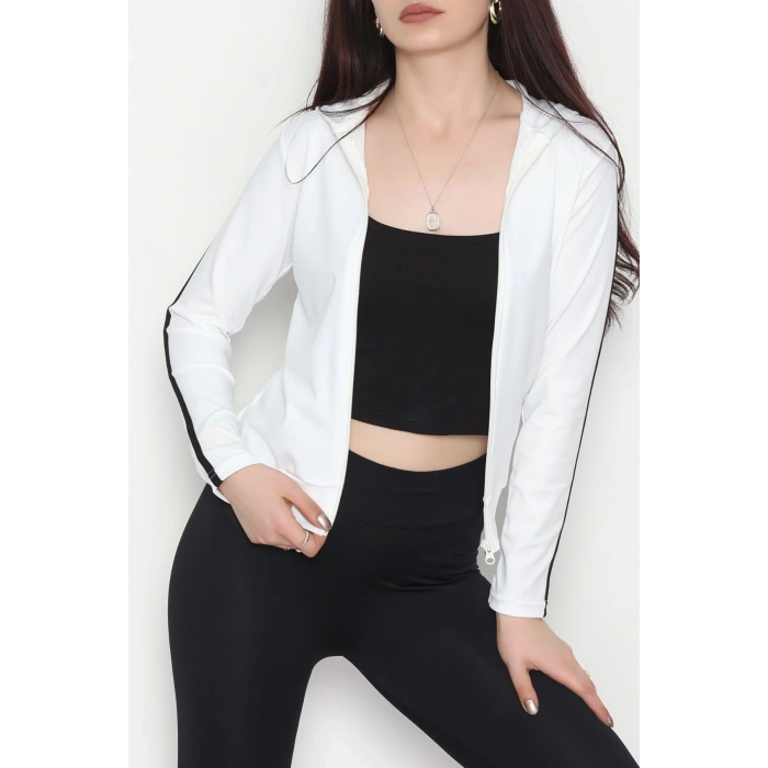 Şeritli Dalgıç Ceket Beyaz - 50098.053.