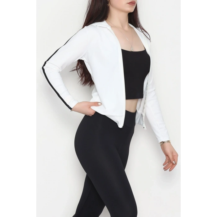 Şeritli Dalgıç Ceket Beyaz - 50098.053.