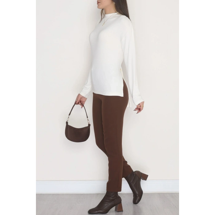 Sırt Dekolteli Örme Bluz Ekru - 71788.444.