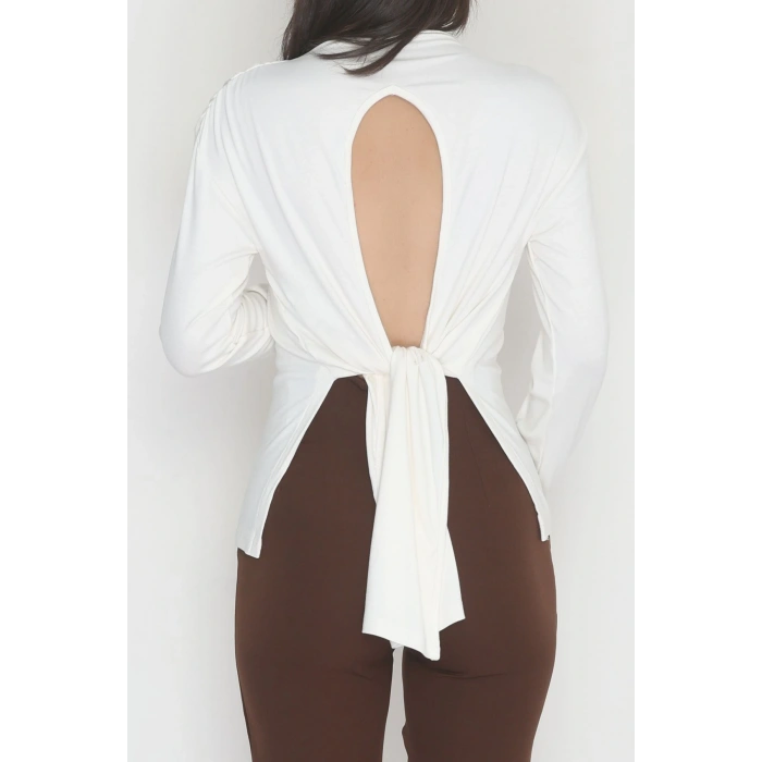 Sırt Dekolteli Örme Bluz Ekru - 71788.444.